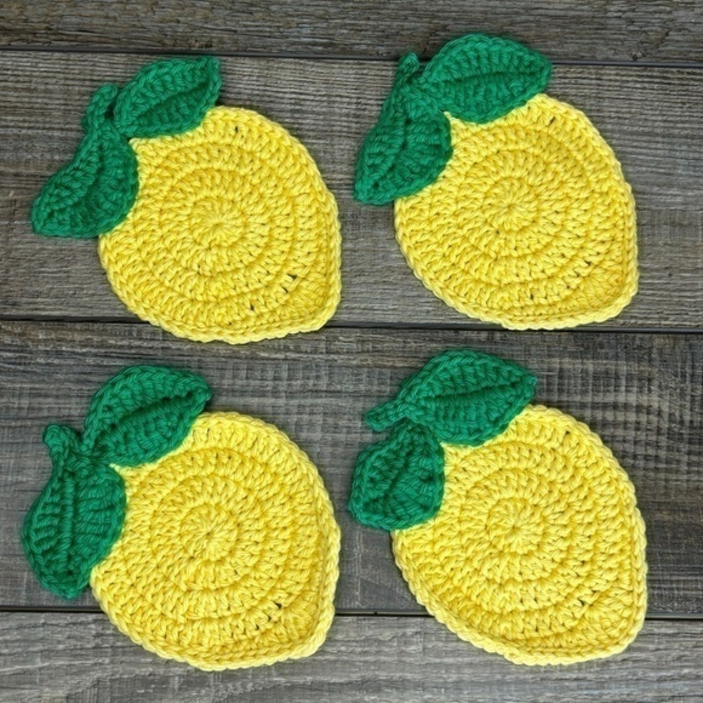 Lemon Cup Mug Coasters Set of‎ 4 Handcrafted Crochet by Seller Cotton